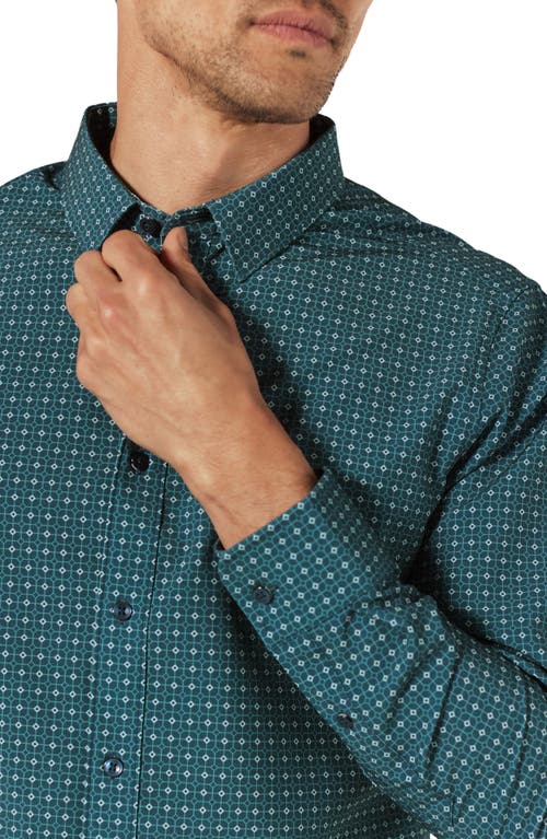 Shop 7 Diamonds Emerie Geometric Print Performance Button-up Shirt In Teal