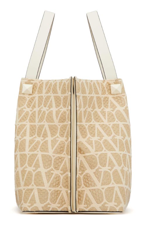 Shop Valentino Garavani Medium Vlogo Icon Woven Tote In Naturale/ivory