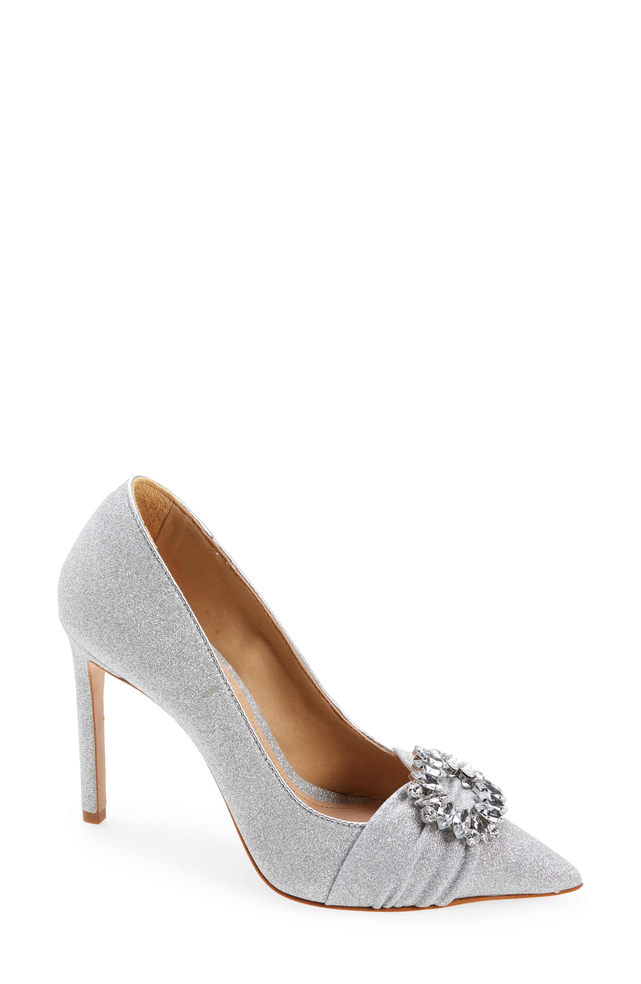 silver peep toe pumps