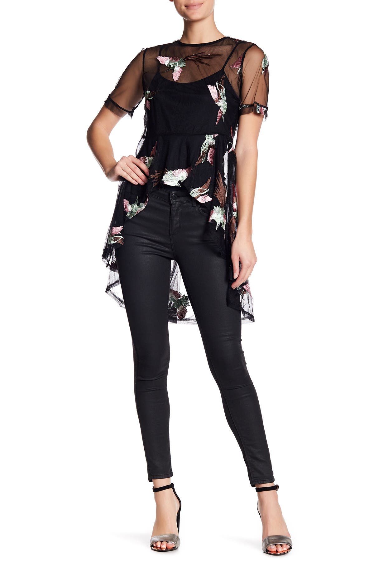 rose embroidered mesh top