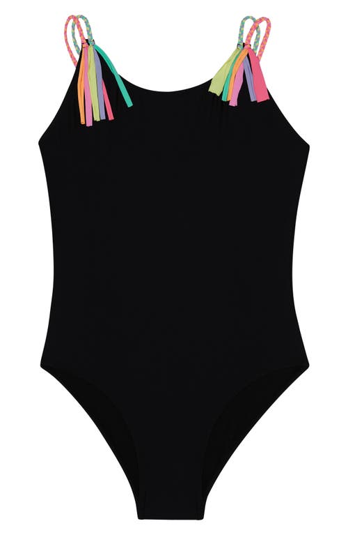 Beach Lingo Kids' Tied Up in Luv One-Piece Swimsuit in Black at Nordstrom, Size 14
