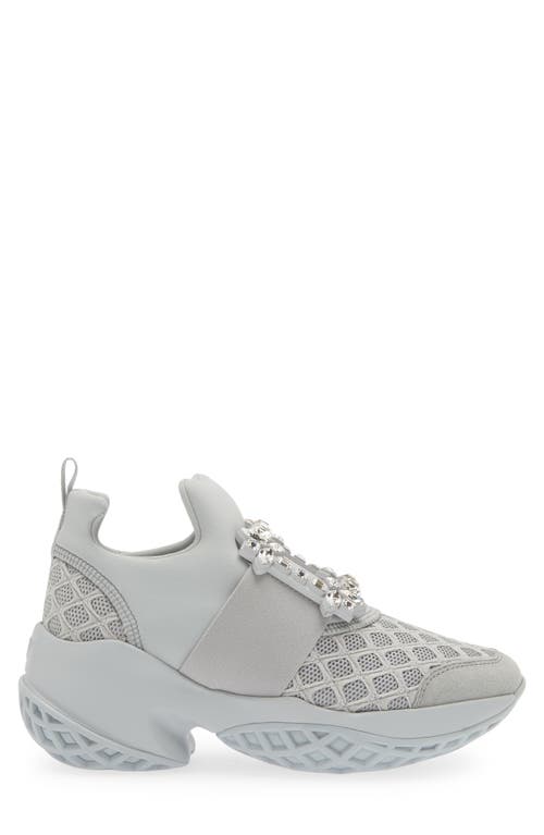 Shop Roger Vivier Viv Run Crystal Embellished Buckle Sneaker In Cemento M/platino/grigio