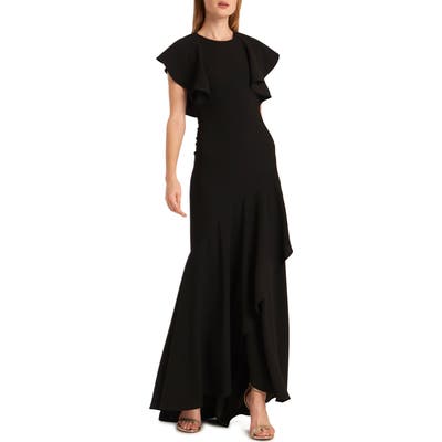Ml Monique Lhuillier Open Back Satin Crepe Evening Gown, Black