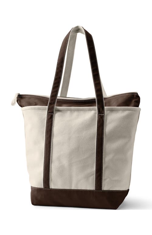 Shop Lands' End Zip Top Long Handle Canvas Tote Bag In Natural/brown Root