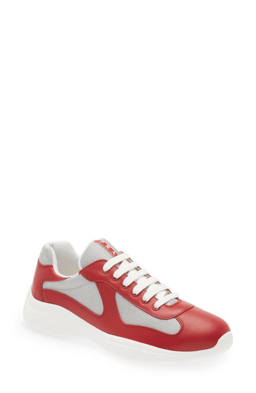 Shop Prada America's Cup Sneaker In Scarlatto/argento