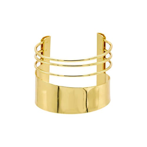 Shop Adina Eden By  Solid Wide Lined Cuff Bangle Bracelet In Gold