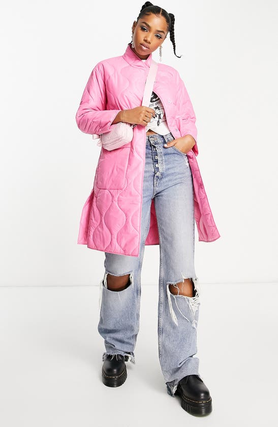 Miss Selfridge Onion Quilt Liner Coat In Bright Pink
