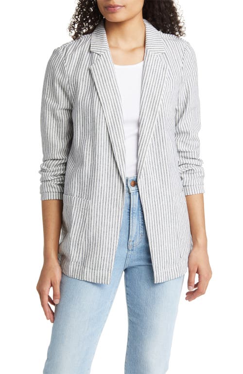 caslon(r) Open Front Stripe Linen Blend Blazer in Ivory- Navy Cove Stripe