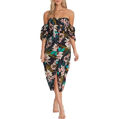 Billabong Love Tight Off The Shoulder Midi Dress, Black
