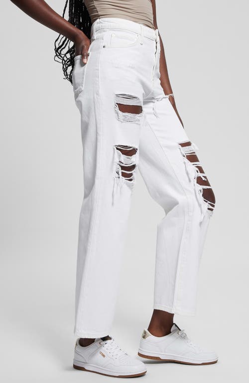 Shop Guess '90s Distressed High Waist Flare Jeans In Pure White