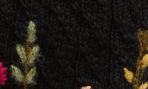 French Knot Meadow Wool Pompom Beanie In Black