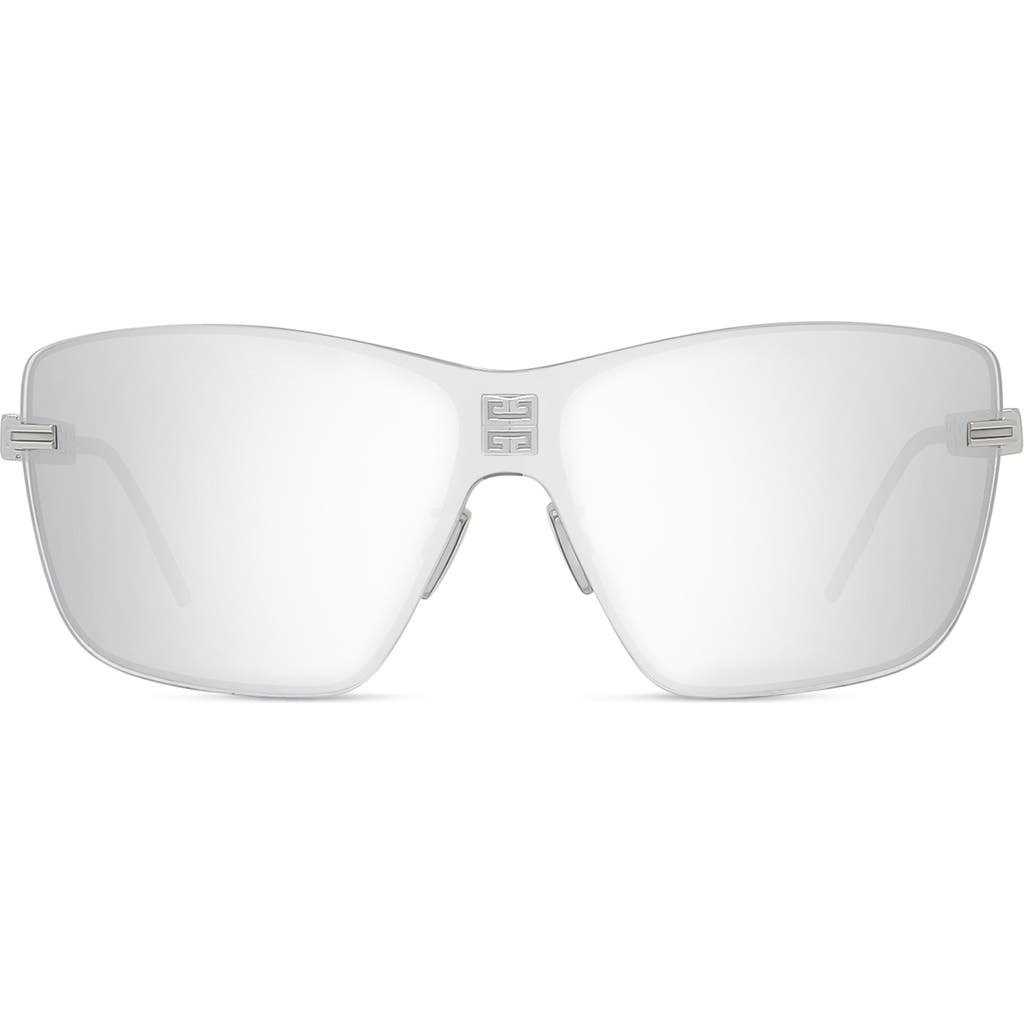 Givenchy 4gem Rectangular Sunglasses In Shiny Palladium/smoke Mirror