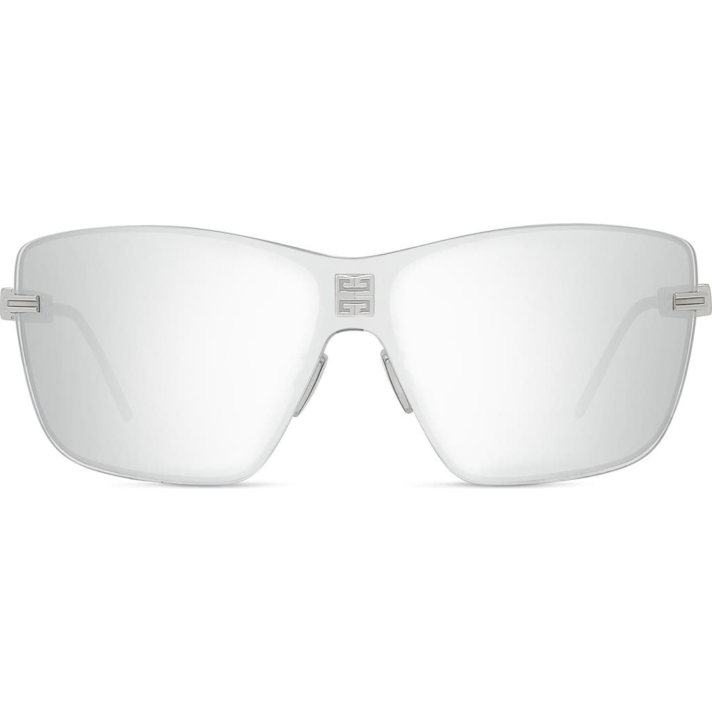 Givenchy 4gem Rectangular Sunglasses In Shiny Palladium/smoke Mirror