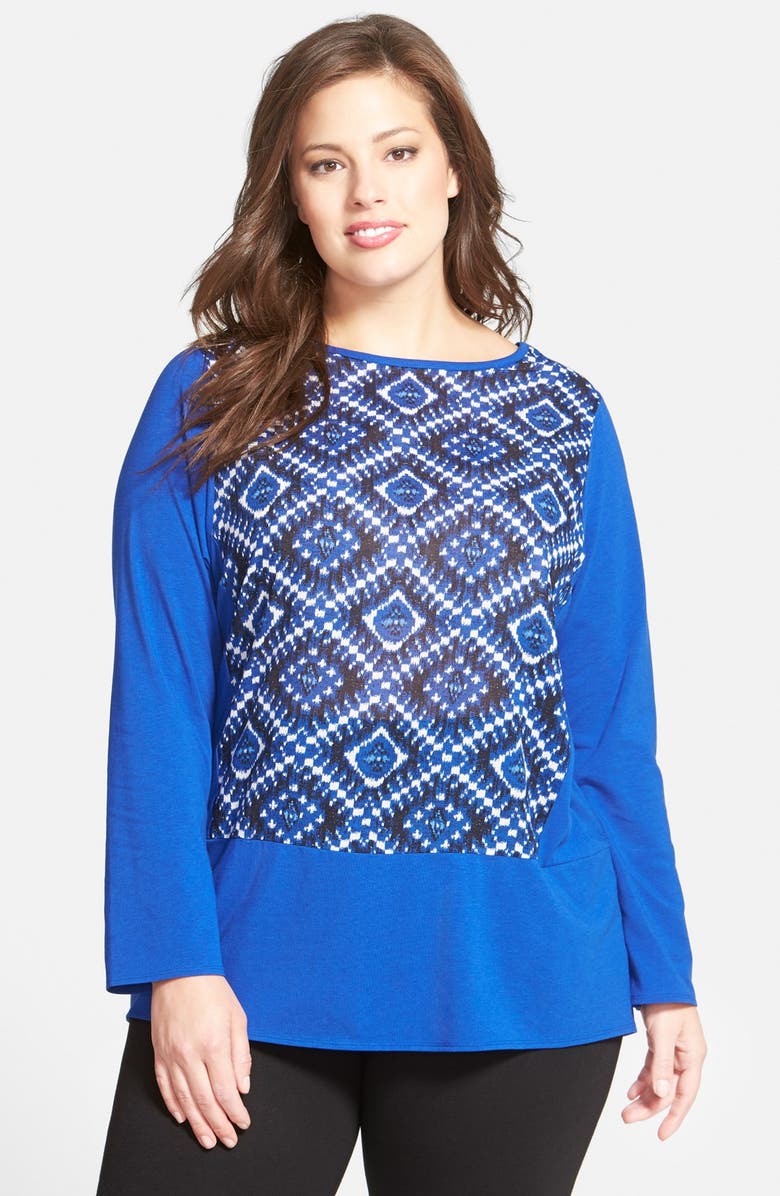 Two by Vince Camuto Print Panel Split Back Top (Plus Size) | Nordstrom