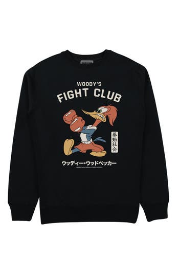 Riot Society Woody's Fight Club Cotton Blend Crewneck Sweatshirt In Black