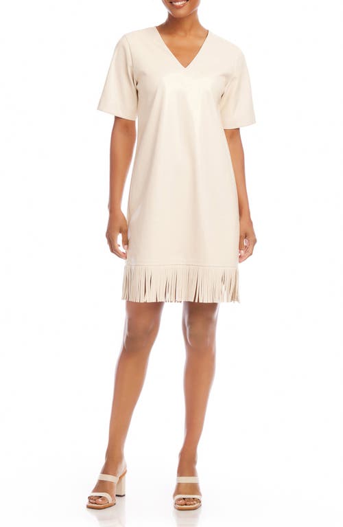 Karen Kane Fringe Trim Faux Leather Minidress Ecru at Nordstrom,