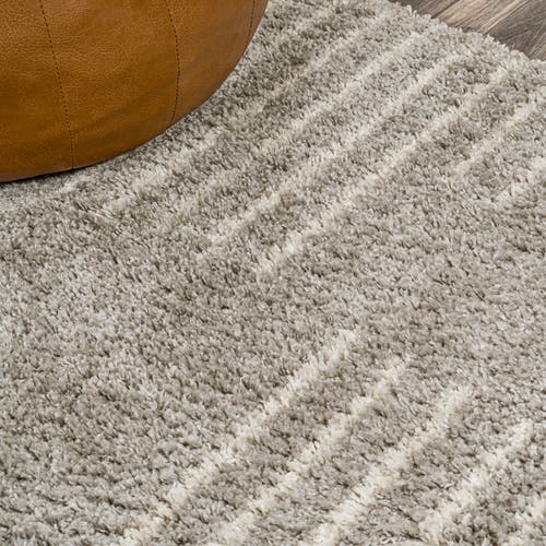 Jonathan Y Petra Abstract Stripe Geometric Shag Area Rug In Gray/ivory