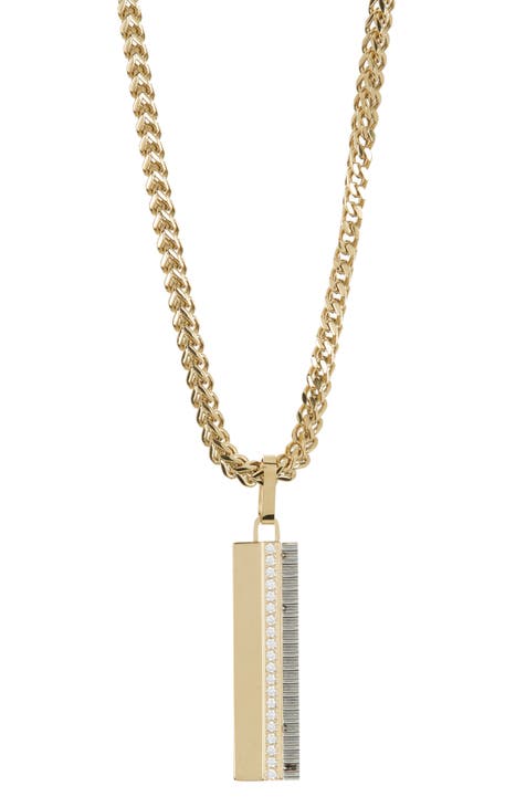 Crystal Pavé Two-Tone Bar Pendant Necklace