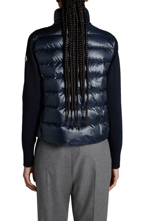 Moncler Cardigan With Quilted Front In Dark Navy Blue
