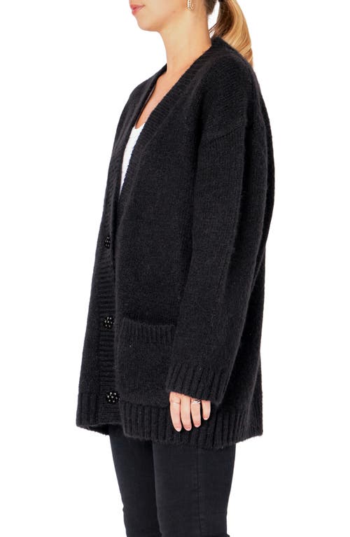 Endless Rose Jewel Button Oversize Cardigan In Jet Black