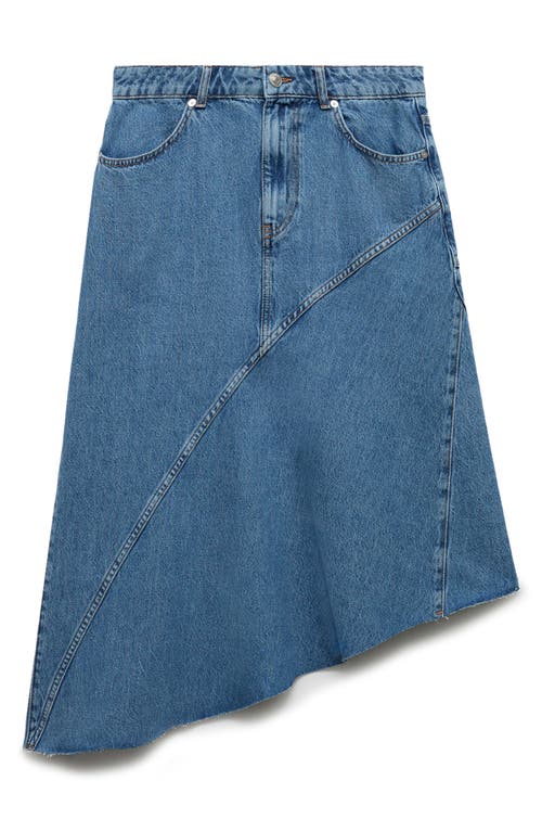 Shop Mango Asymmetric Raw Hem Denim Midi Skirt In Medium Blue