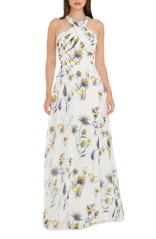 Dress the Population Brenna Floral Sheath Gown in White Multi