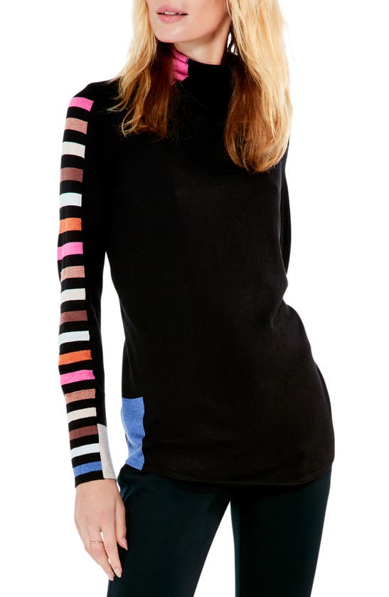 Nic + Zoe Stripes Aside Vital Turtleneck Sweater In Black Multi