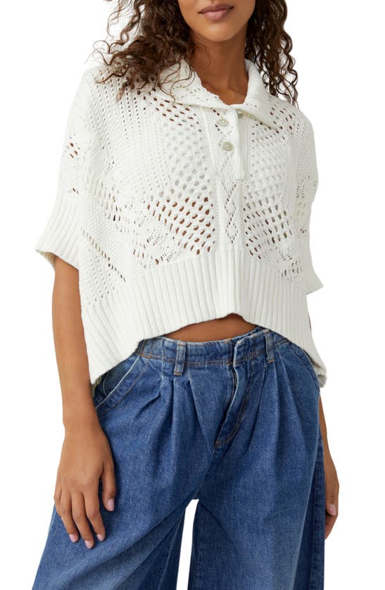 Shop Free People To The Point Open Stitch Polo Sweater In Optic White