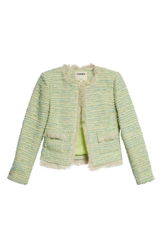 Shop L Agence Angelina Fray Tweed Jacket In Light Green Multi