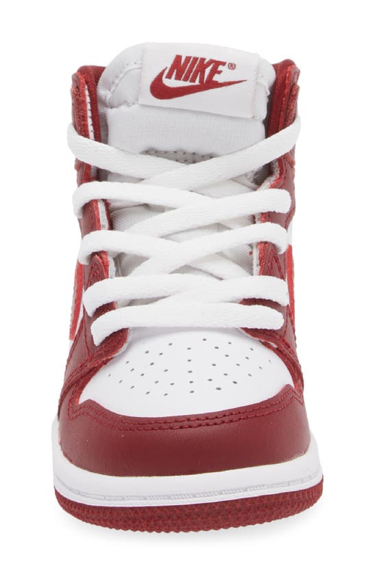 Shop Jordan Kids' Air  1 Retro High Top Sneaker In White/ Team Red