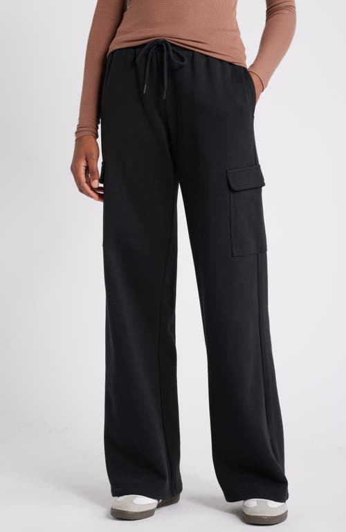 Shop Bp. Elastic Waist Wide Leg Fleece Cargo Pants In Black Jet