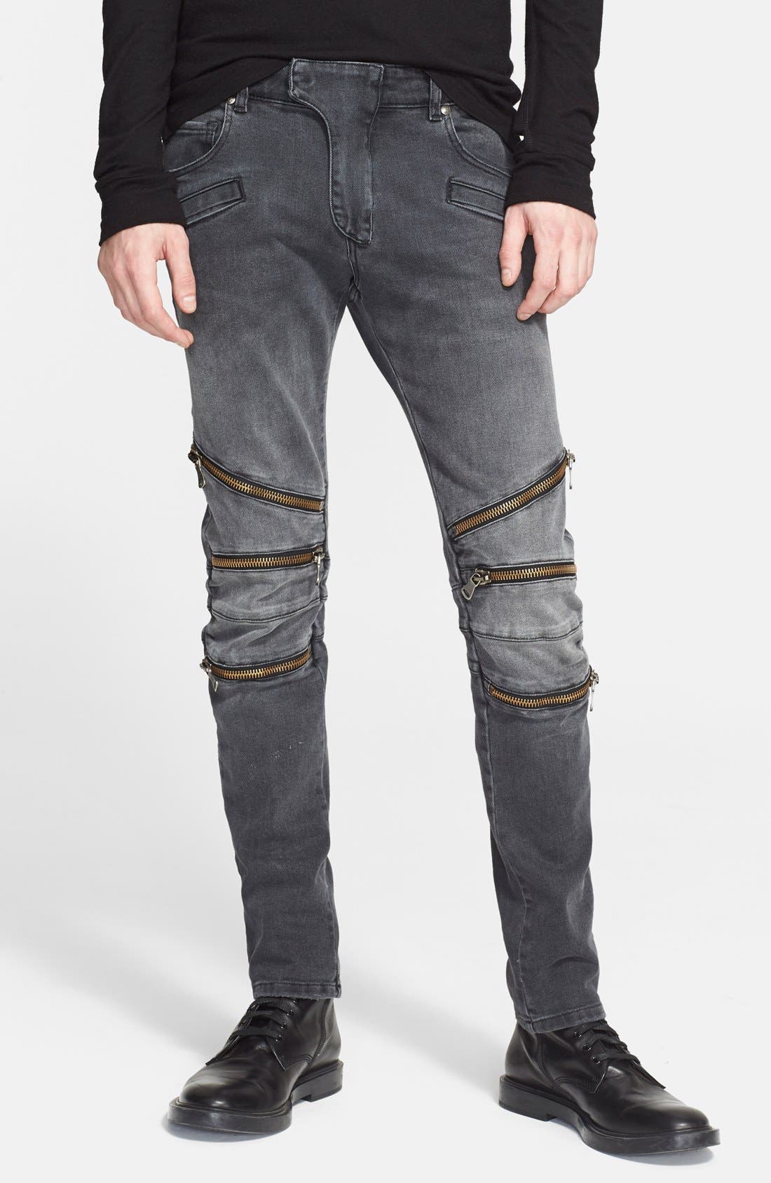 Pierre Balmain Zip Detail Moto Jeans (Black Wash) Nordstrom