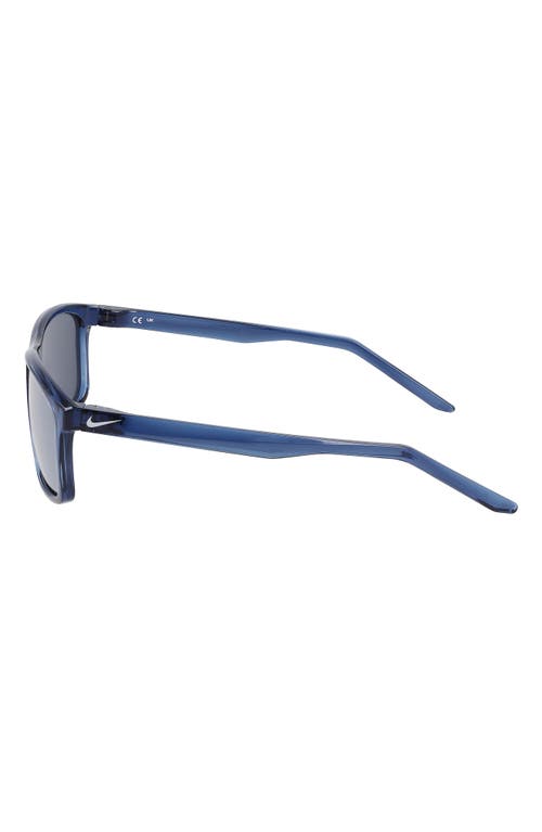 Shop Nike Fire L 58mm Polarized Rectangular Sunglasses In Matte Navy/polar Silver