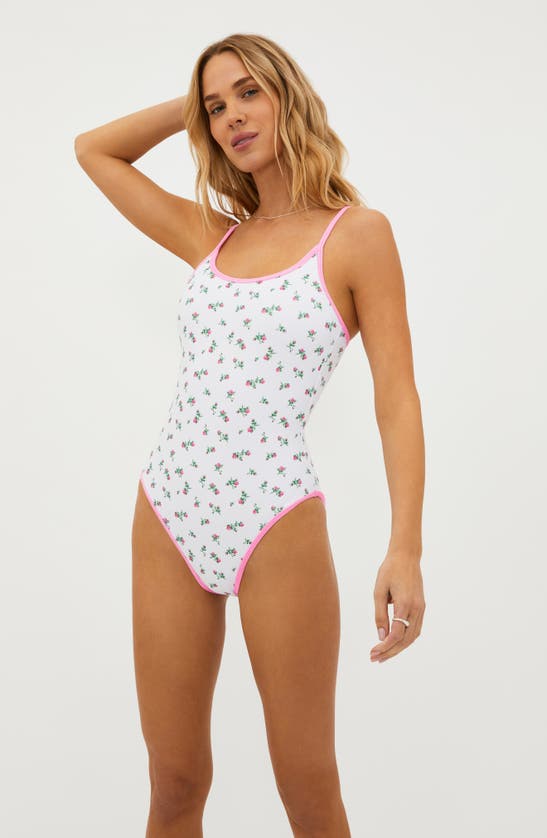 Shop Beach Riot Naomi Floral One-piece Swimsuit In Peony Blossom Colorblock