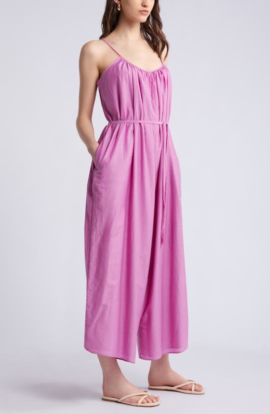 Shop Nordstrom Strappy Tie Waist Cotton & Silk Jumpsuit In Pink Bodacious