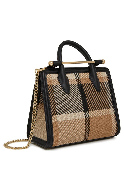 Strathberry Mini Tartan Top Handle Tote In Black/camel