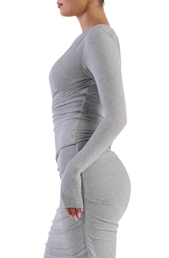 Naked Wardrobe Ruched One-shoulder Top In Heather Grey
