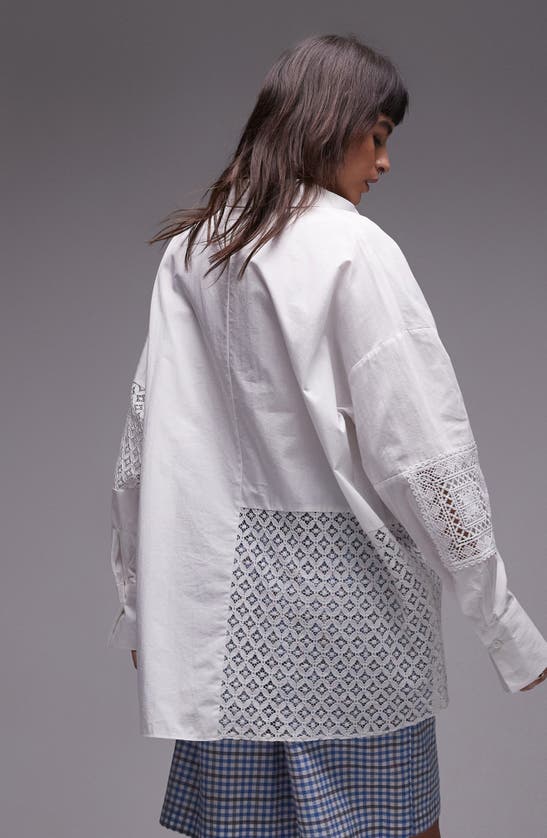Shop Topshop Cutwork Boxy Button-up Shirt In White