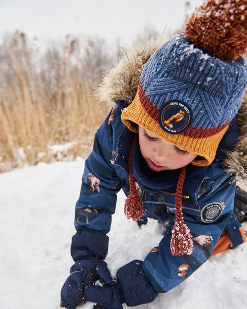 Shop Deux Par Deux Boy's Peruvian Knit Hat Gradient Navy And Yellow In Gradient Stripes