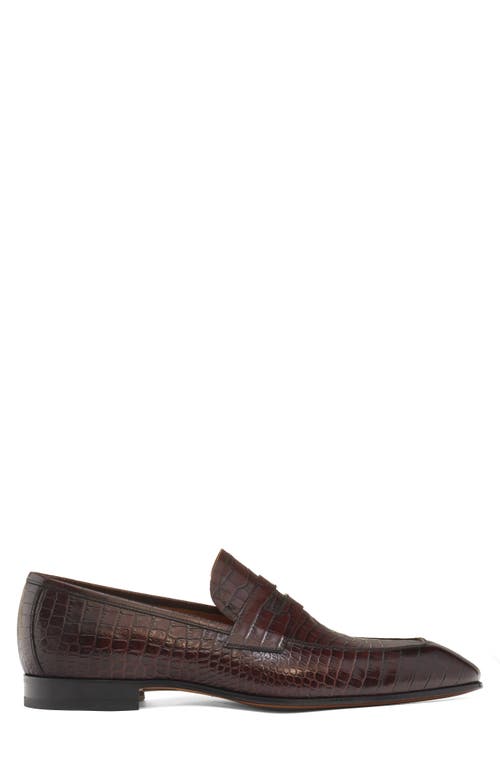 Tom Ford Bailey Croc Embossed Penny Loafer In 1b092 Dark Mahogany