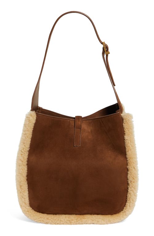 Saint Laurent Small Le 5 À 7 Genuine Shearling Hobo Bag In Dark Cigar/natural Beige