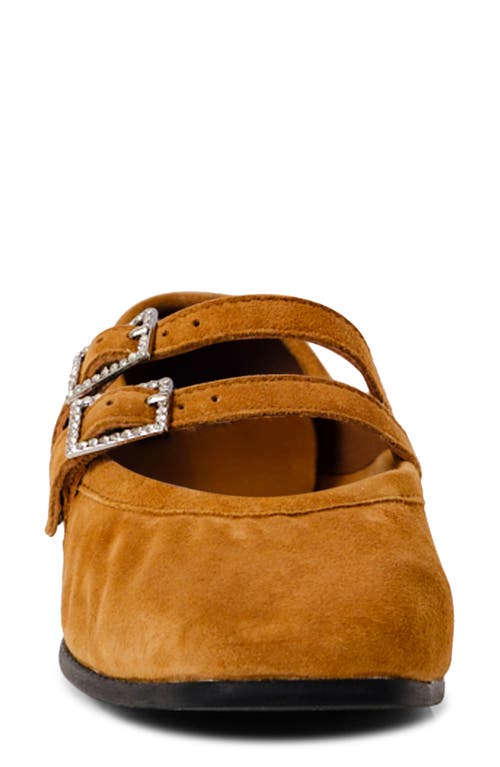 Free People Gemini Rhinestone Buckle Ballet Flat In Burnt Caramel Suede