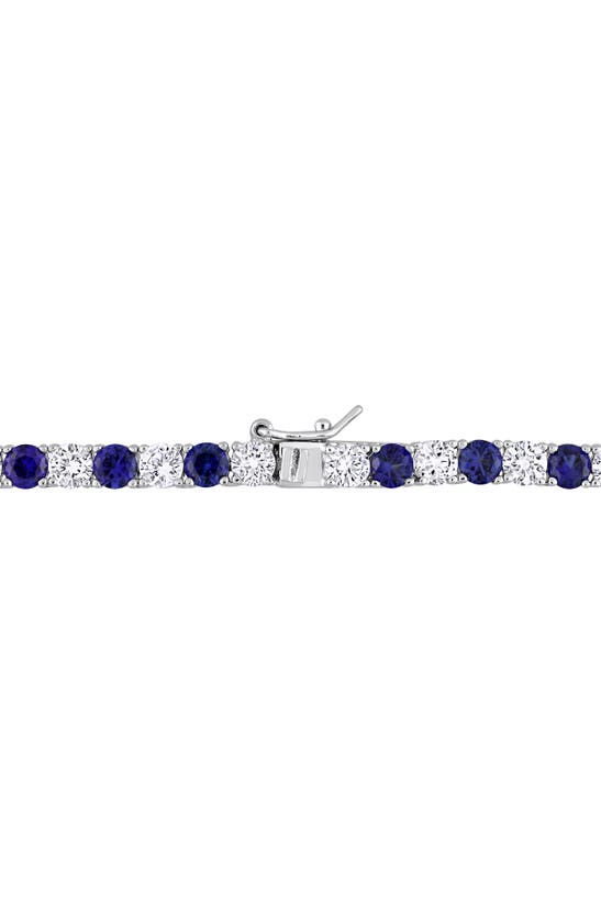 DELMAR DELMAR LAB CREATED SAPPHIRE & WHITE TOPAZ TENNIS NECKLACE & BRACELET SET