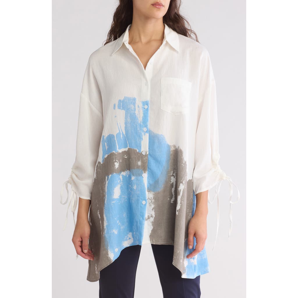 Patrizia Luca Printed Button-up Tunic Shirt In White