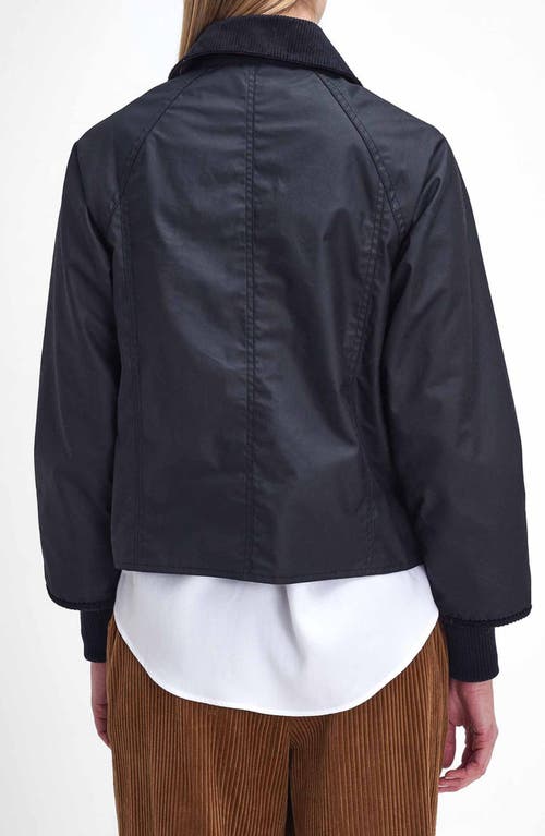Barbour Cropped Beadnell Wax Collar Jacket In Black/classic