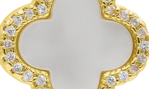 Adornia 14k Gold-plated Crystal Halo White Mother-of-pearl Clover Dangle Huggie Earrings In Gold