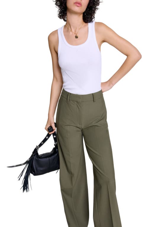 Shop Maje Straight-leg Suit Trousers In Khaki