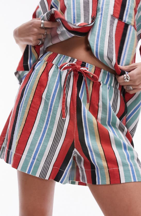 Shop Topshop Stripe Linen Blend Drawstring Shorts In White Multi