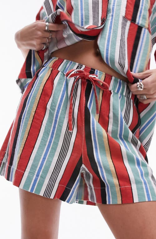 Stripe Linen Blend Drawstring Shorts in White Multi