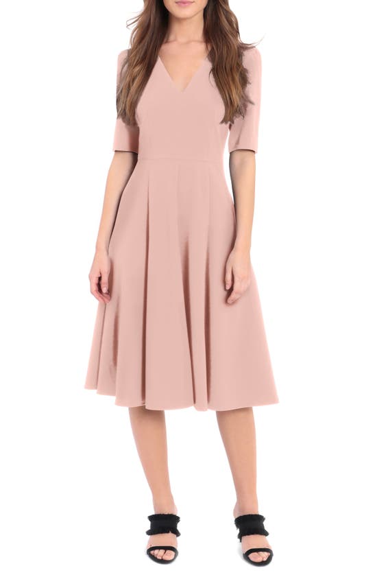 Donna Morgan V-neck Fit & Flare Dress In Shell Pink